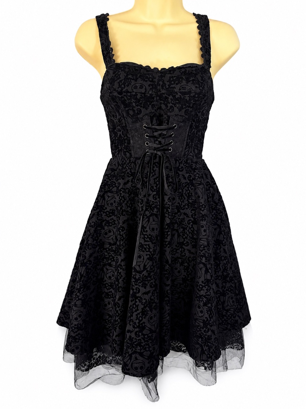 Disney Hot Topic Nightmare Before Christmas Flocked Dress Small Jack Skellington